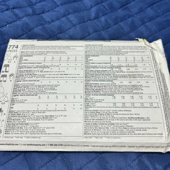 Simplicity 1774 - Unicorn, Witch, Red Riding Hood Cat costume patten 1/2 1 2 3 4 - Picture 6 of 6